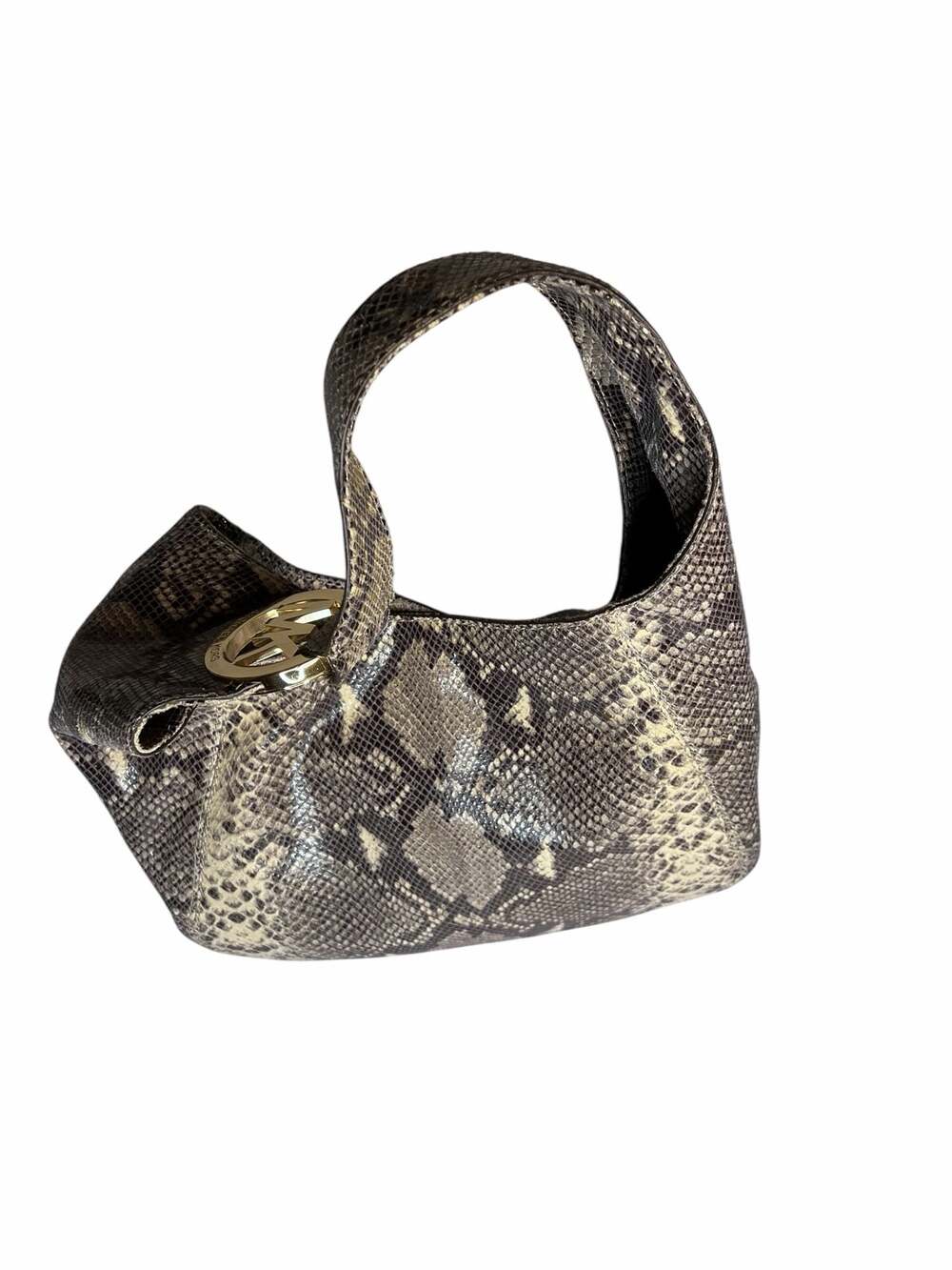 Michael Kors Fulton Python Embossed Leather Hobo Shoulder Bag Snakeskin Vintage - Picture 5 of 5